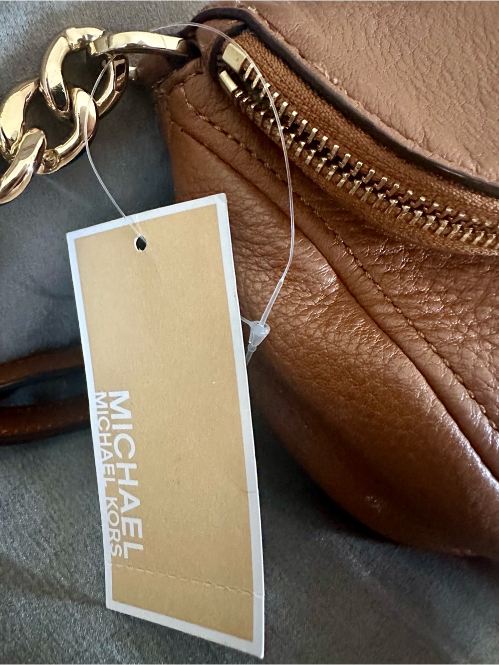 Michael Kors Cognac Pebbled Leather Crossbody Bag Gold Chain Luxe Organizer - Picture 15 of 15